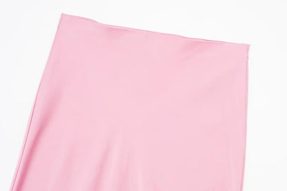 TRAFZA 2024 Y2K Casual Women Long Skirt Spring Elastic High Waisted A-Line Casual Female Satin Skirts High Street Lady Skirts - Smarsty