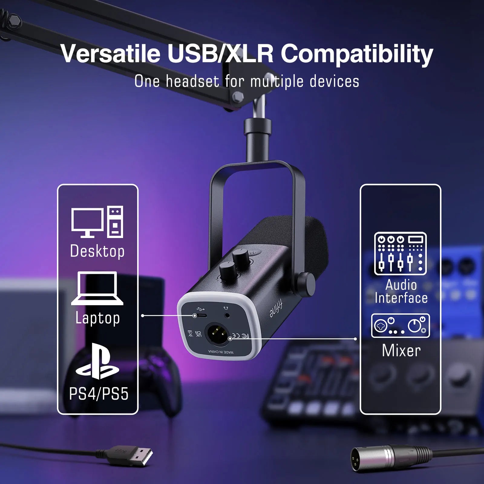 FIFINE Dynamic XLR Microphone Kit with RGB Control - Smarsty