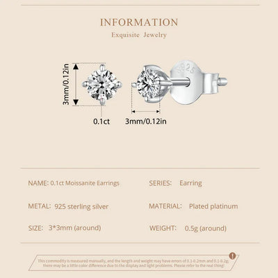 Moissanite Earrings 925 Sterling Silver D Color Studs - Smarsty