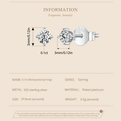 Moissanite Earrings 925 Sterling Silver D Color Studs - Smarsty