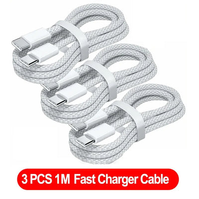 3PCS USB C Cable to USB C 100W Fast Charging Charger Cable Supports Fast Charging For iPhone 16 15 Samsung Xiaomi Huawei etc - Smarsty