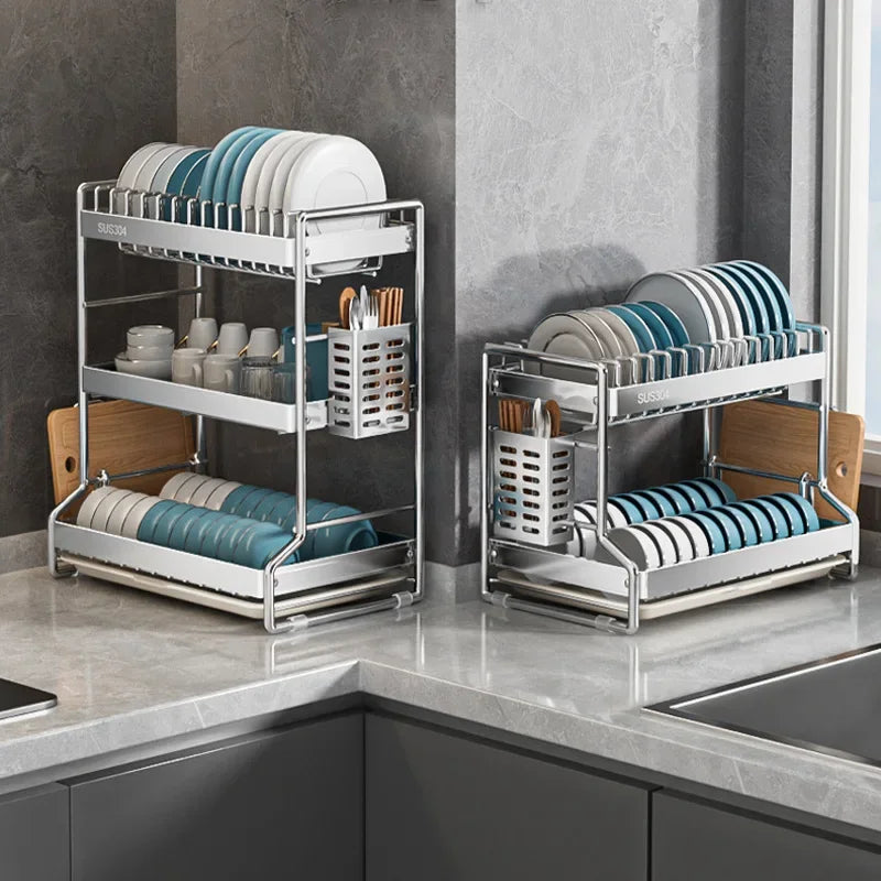 New Dish Drainer Kitchen Storage Organization Stainless Steels Drainer Kitchen Dishes Kitchenware Tableware Drainer Board Rack