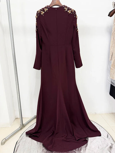 HIGH STREET Newest Fashion 2025 Designer Party Vestido Women's Diamonds Beaded Split Long Maxi Dress - Smarsty