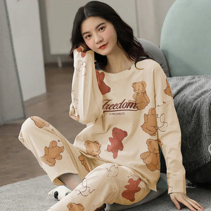 Spring and Autumn New Ladies Pajamas Homewear Set of Long-Sleeved Autumn and Winter Homewear Women Plus Size Pajamas Set - Smarsty