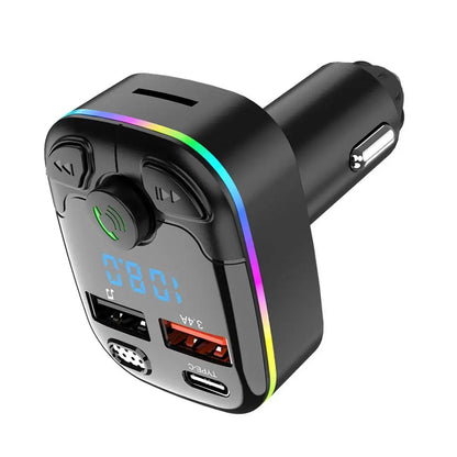 Bluetooth 5.0 Car FM Transmitter PD Type-C Dual USB Ambient Player Handsfree MP3 Charger Type-C Wireless Light PD QC3.0 Adapter - Smarsty