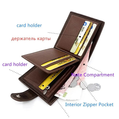 Men's Wallet with Hasp Business Card Holder Case Male Short Purse PU Leather Money Bag for Men Credit Card Wallets - Smarsty