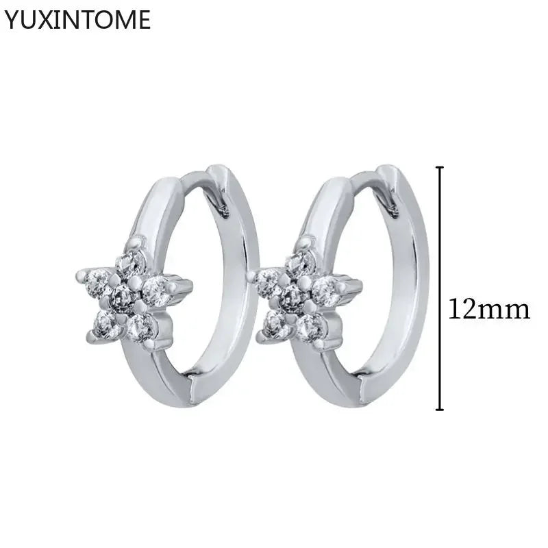 925 Sterling Silver Hoop Earrings White Crystal Luxury - Smarsty