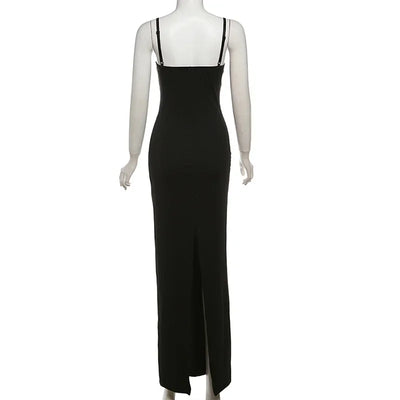 Lace Trim Sexy Backless Party Club Birthday Maxi Y2K Dress for Women Summer 2024 Sleeveless Bodycon Split Long Dresses Outfits - Smarsty