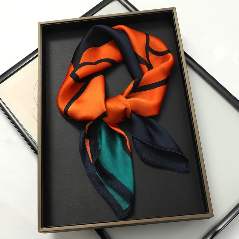 Luxury Silk Skinny Scarf with Cat Print for Women - Smarsty
