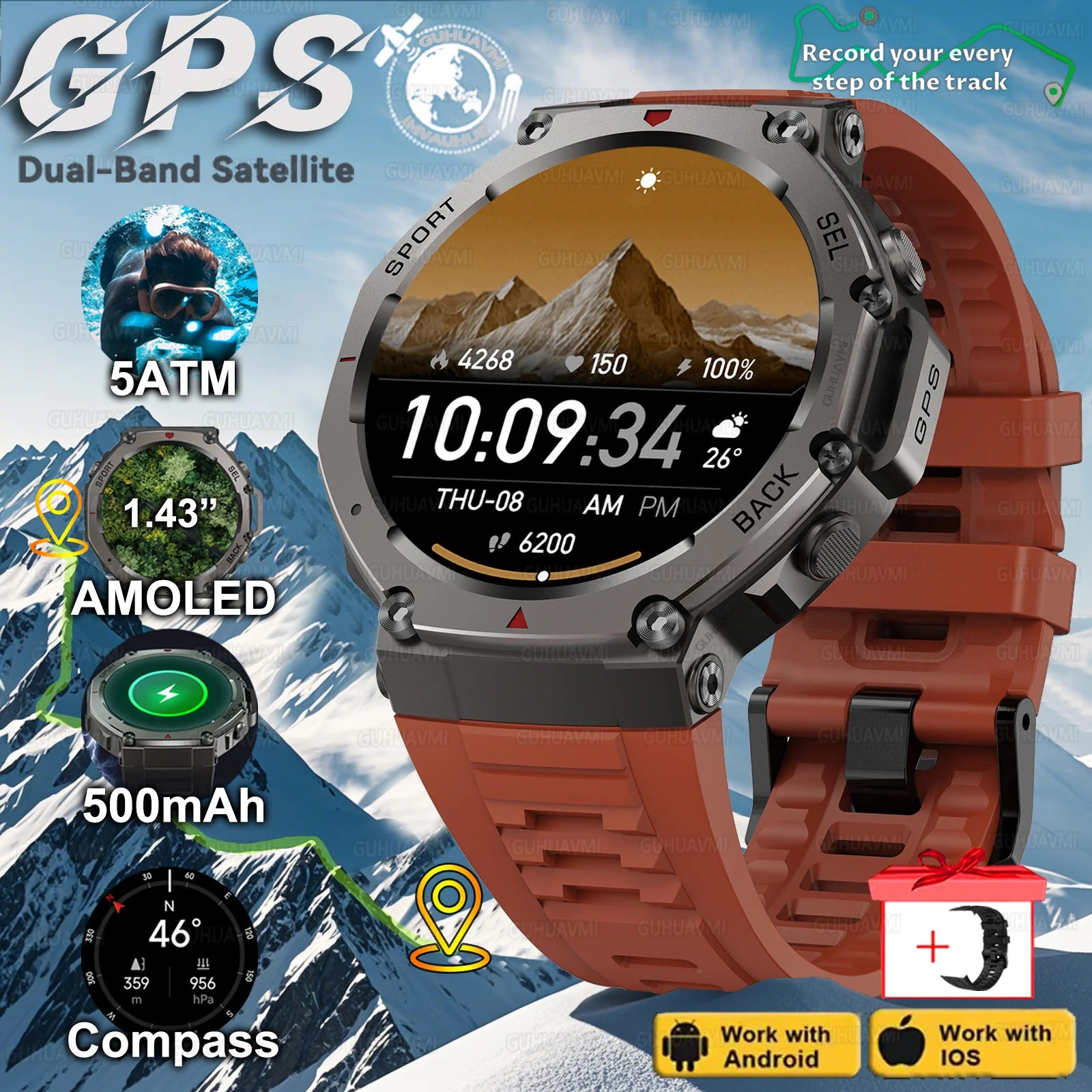 T-Rex 3 GPS Smart Watch with Altimeter and Waterproof Design - Smarsty
