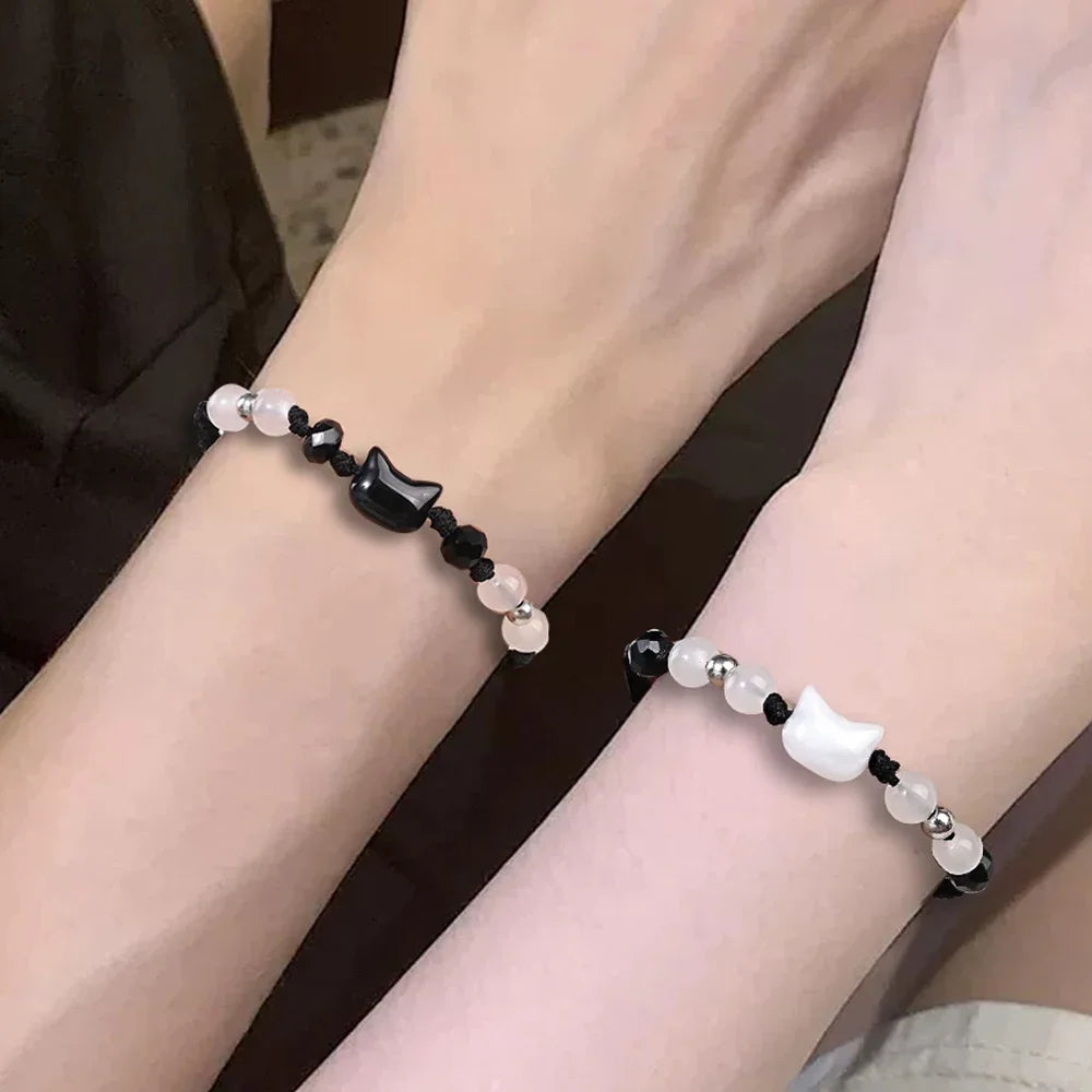 Moonstone Obsidian Couple Bracelets Handmade Minimalist Jewelry - Smarsty