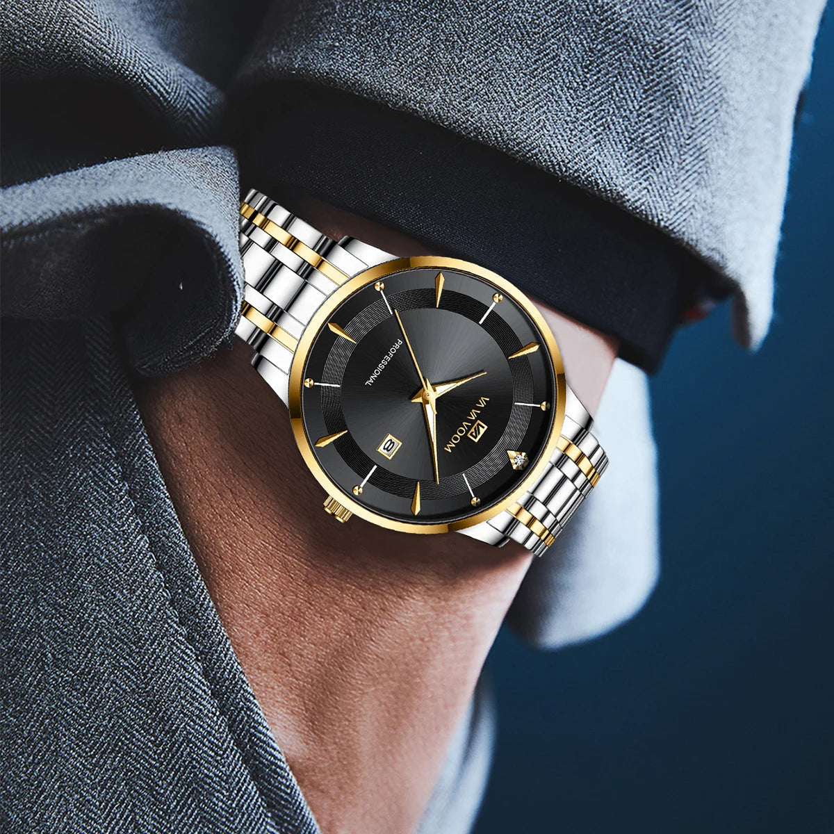 Luxury Stainless Steel Men's Watch with Rhinestones - Smarsty