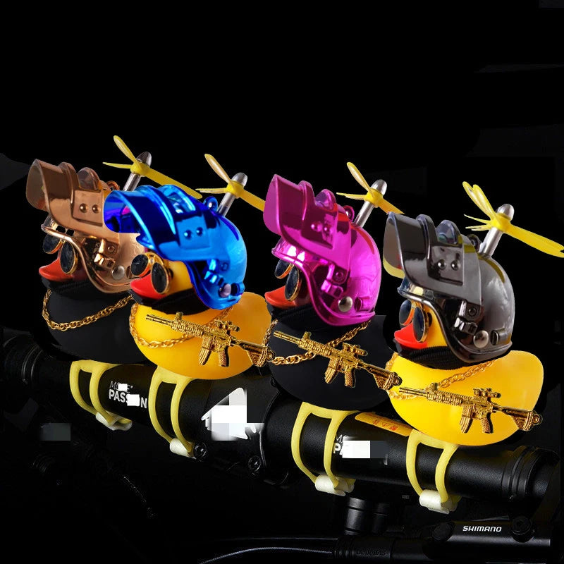 Helmeted Yellow Duck Car Ornament With Propeller Toy Gun - Smarsty