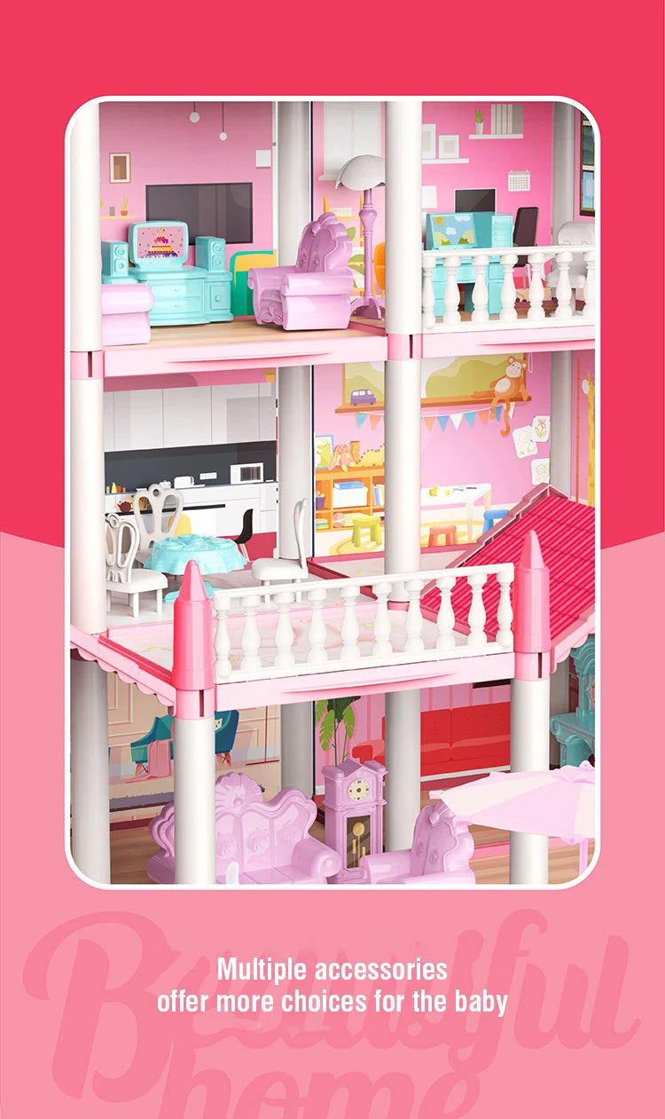 Girl Doll House Toy Children Pretend Play Dollhouse Villa Patchwork Dream Furniture Home Doll House for Kids Christmas Toy Gifts by Smarsty