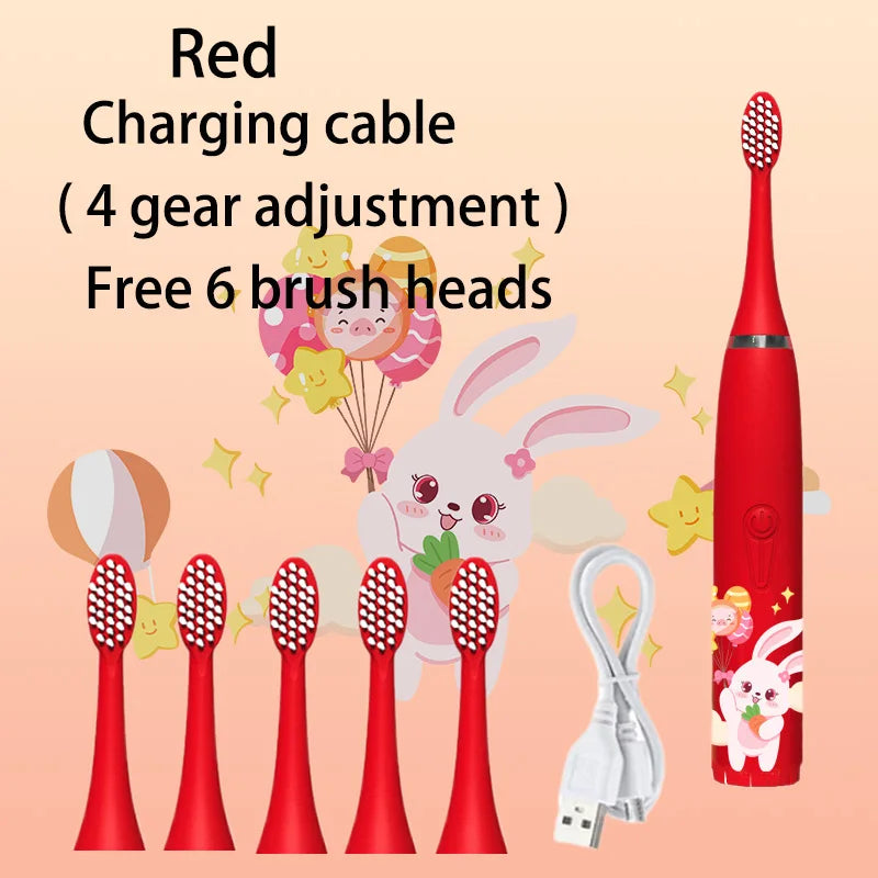 Child's Rechargeable Sonic Electric Toothbrush With Replacement Heads - Smarsty