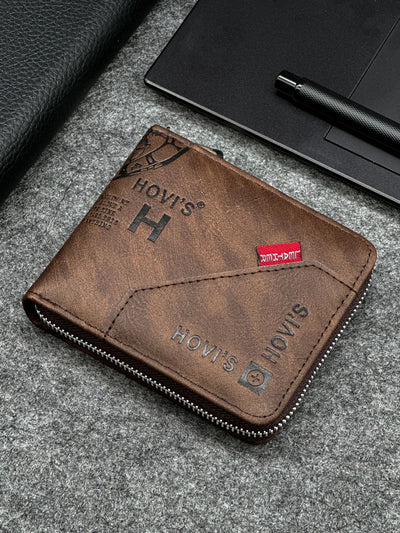 Zippered Slim Mens PU Wallet - Compact Size for Coins & Cards - Business Design - Smarsty