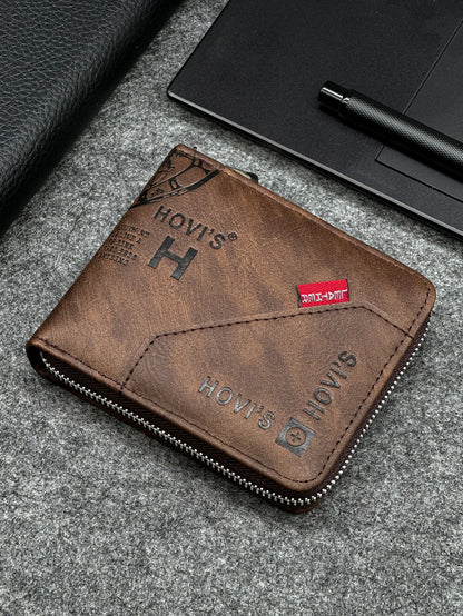Zippered Slim Mens PU Wallet - Compact Size for Coins & Cards - Business Design - Smarsty