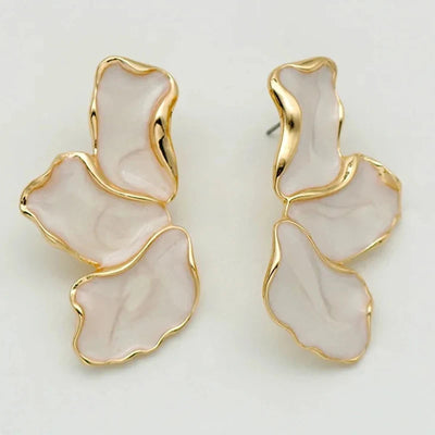 Gold Plated Flower Stud Earrings Statement Heavy Design - Smarsty