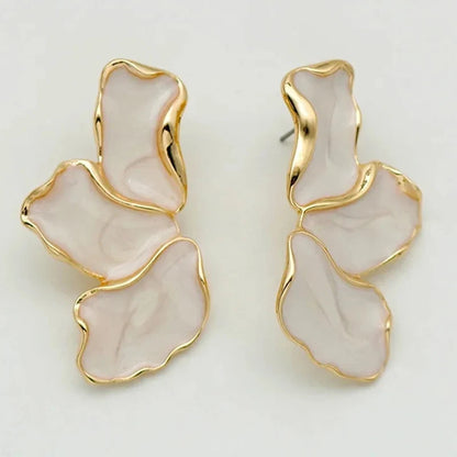 Gold Plated Flower Stud Earrings Statement Heavy Design - Smarsty