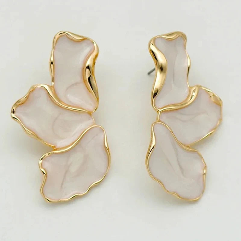 Gold Plated Flower Stud Earrings Statement Heavy Design - Smarsty