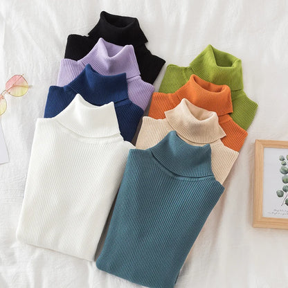 2025 Women Turtleneck Sweater Knitted Soft Pullovers Cashmere Jumpers Basic Solid Soft Sweaters Women Autumn Winter Casual Top - Smarsty