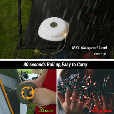 Camping String Lights,33Ft Light with Lanterns (2 in 1 Design),Camping Lights 2000mAh,IPX6 Waterproof,Rechargeable Flashlights by Smarsty