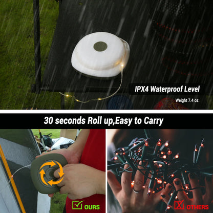 Camping String Lights,33Ft Light with Lanterns (2 in 1 Design),Camping Lights 2000mAh,IPX6 Waterproof,Rechargeable Flashlights by Smarsty