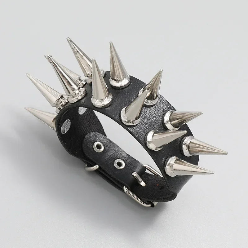 Unisex PU Leather Punk Bracelet with Spikes and Skull - Smarsty