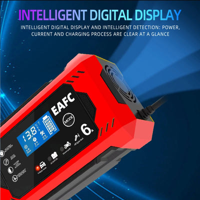 Car Battery Charger 12V 6A Intelligent Fast Charging Pulse Repair Type Full Auto-Stop Dual-Mode Lead Acid for Motorcycle Truck - Smarsty