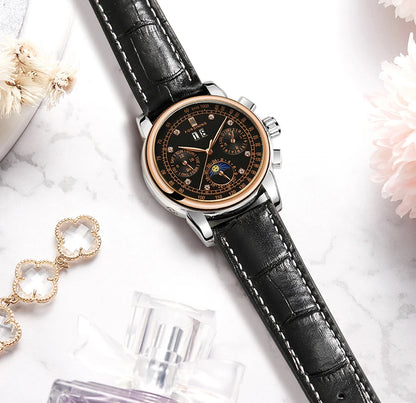 Luxury Women's Automatic Mechanical Wrist Watch with Diamond Moon Phase - Smarsty