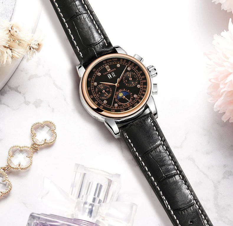 Luxury Women's Automatic Mechanical Wrist Watch with Diamond Moon Phase - Smarsty