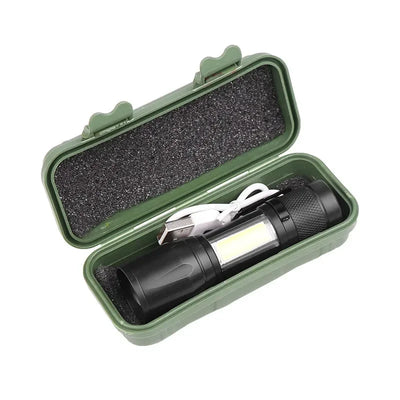 Mini LED Flashlight COB+XPE Portable Torch USB Charging Camping Lantern Zoomable Focus Light Tactical Flashlight with Pen Clip - Smarsty