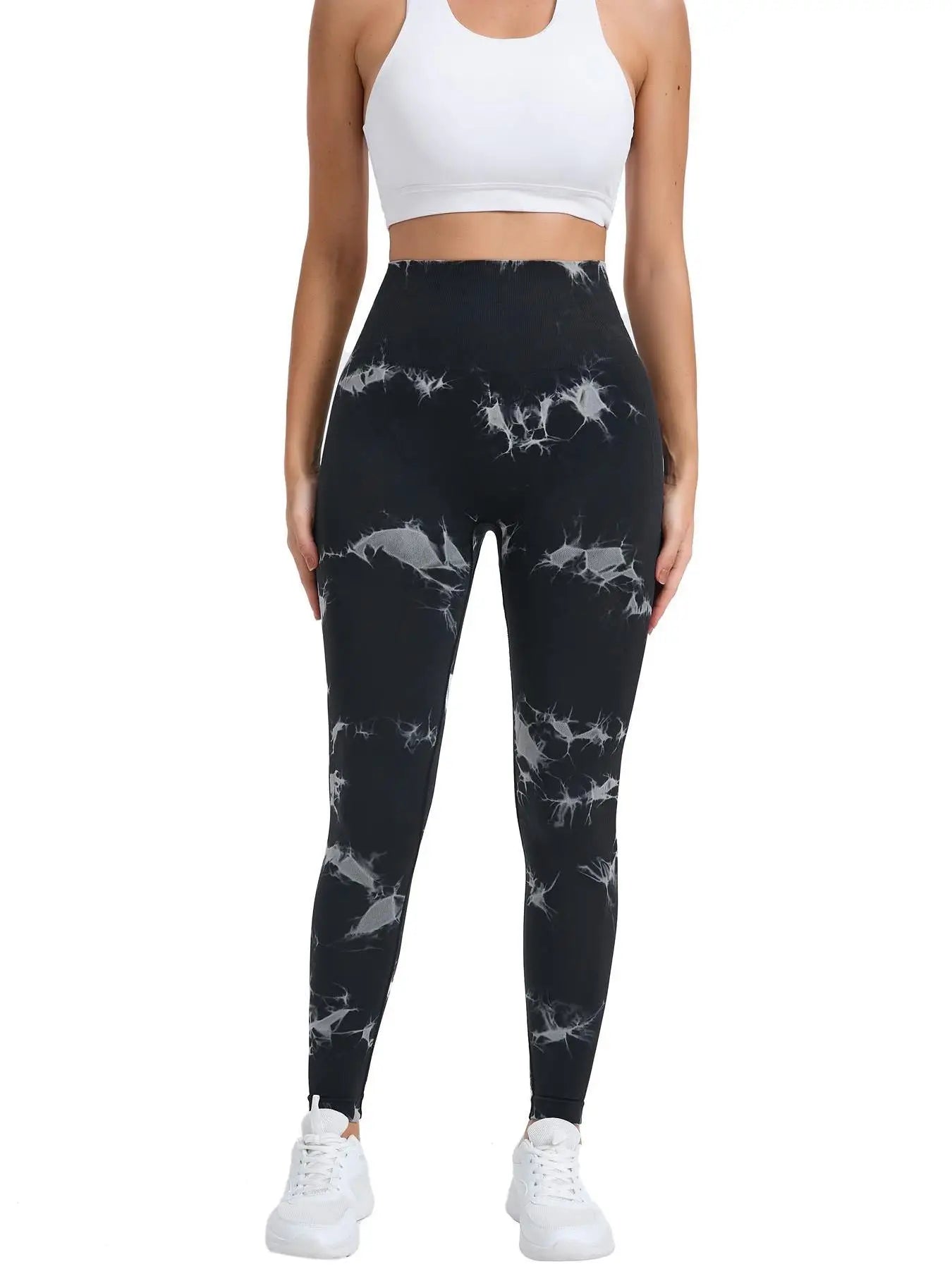 New Women's Peach Tie-dye High-Waist Yoga Pants Abdominal Lifting Gluteal Fitness Seamless Sports Tight Long Fitness Leggings - Smarsty