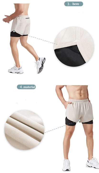 Men's Running Shorts Quick-drying Fitness Black Double Layer Shorts Men New Sport Workout Training Bodybuilding Short Pants - Smarsty