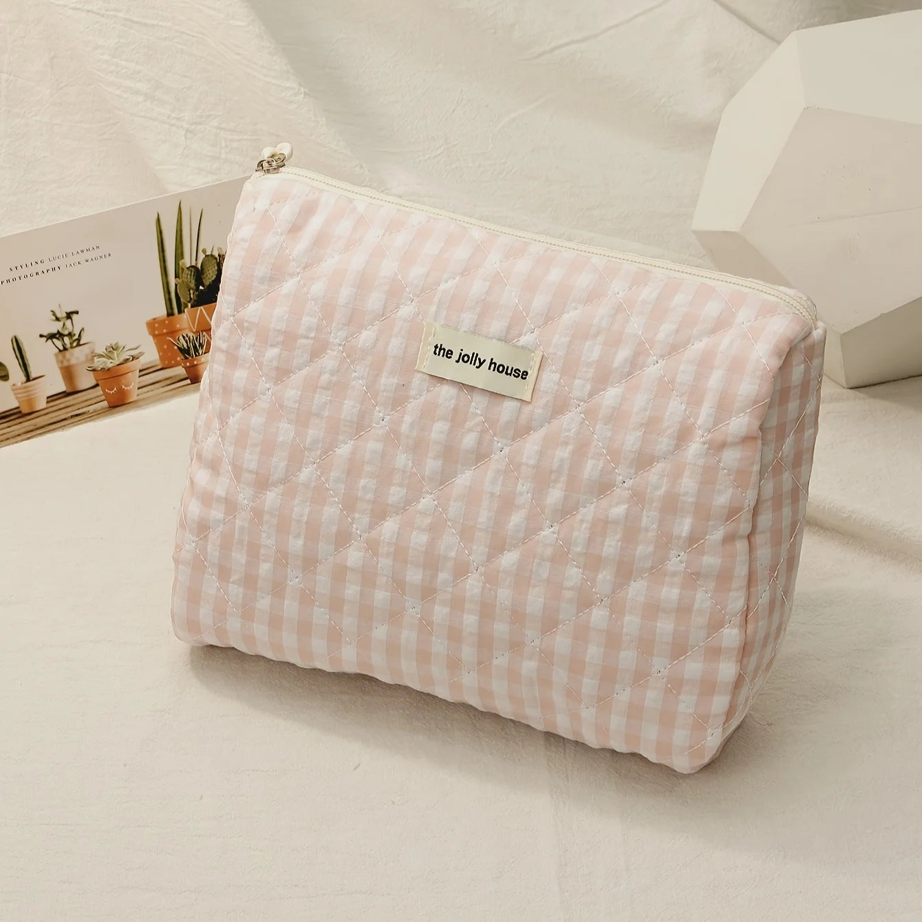 Solid Color Plaid Makeup Bag Travel Cosmetic Organizer - Smarsty
