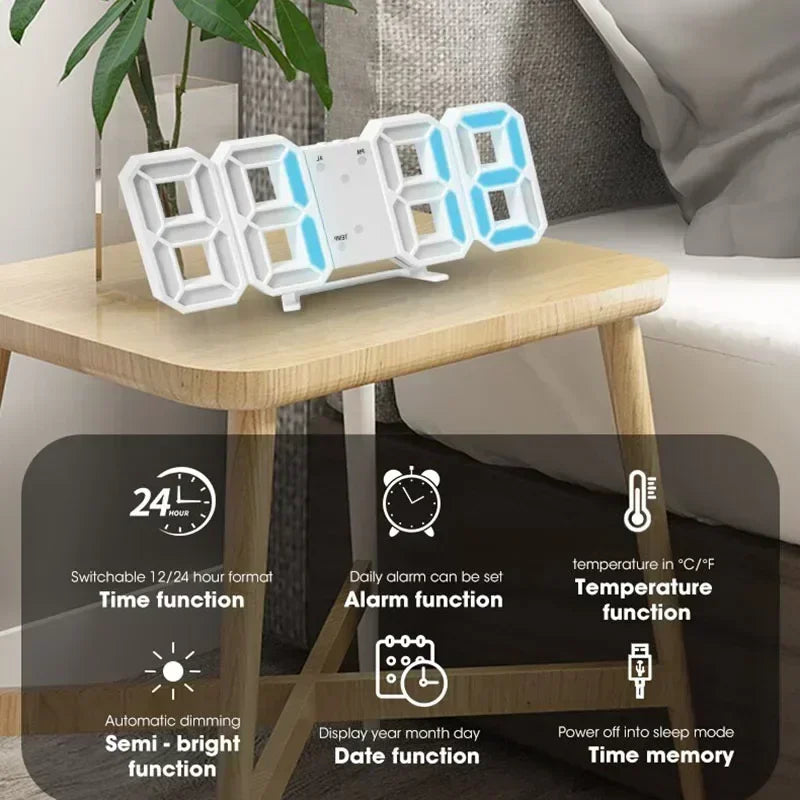 3D LED Digital Alarm Clock with Date and Temperature - Smarsty