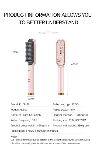 KSKIN 2 in 1 Hair Straightener Brush for Smooth Styling - Smarsty