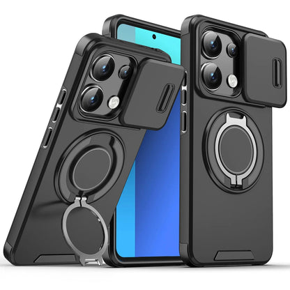 Shockproof Magnetic Case for Redmi Note 14 13 Pro 5G 4G Plus Slide Camera Lens Ring Stand Protect Cover