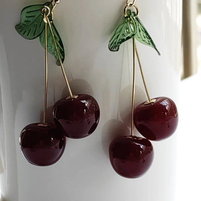 Cute Cherry Drop Earrings for Women - Trendy Summer Jewelry - Smarsty