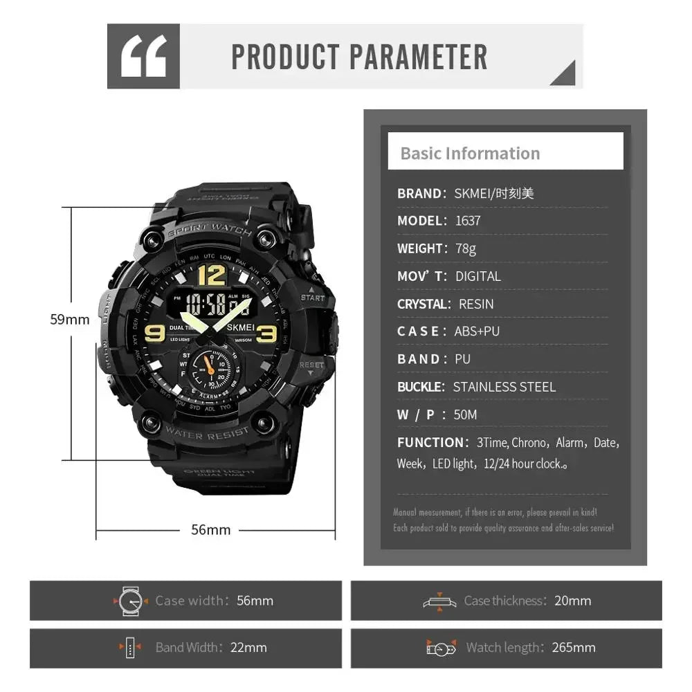 Skmei 1637 Waterproof Sport Wristwatch with Dual Movement - Smarsty