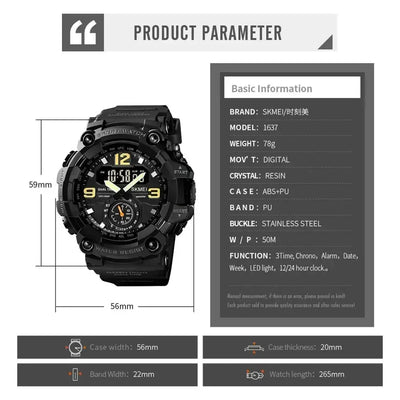 Skmei 1637 Waterproof Sport Wristwatch with Dual Movement - Smarsty