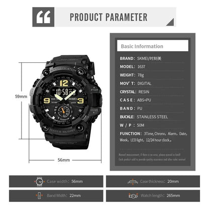 Skmei 1637 Waterproof Sport Wristwatch with Dual Movement - Smarsty