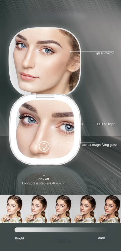 Compact Foldable LED Makeup Mirror With 5x/10x Magnification - Smarsty