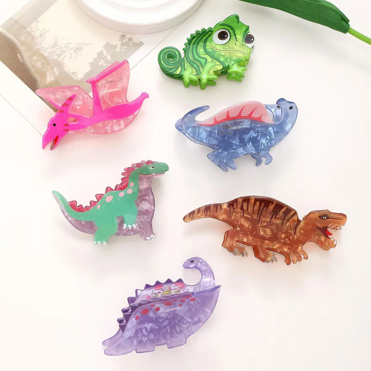 Cartoon Dinosaur Acrylic Hair Claw Cute Secure Hold - Smarsty