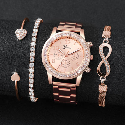 Luxury Rhinestone Women Watches Set with Steel Band - Smarsty