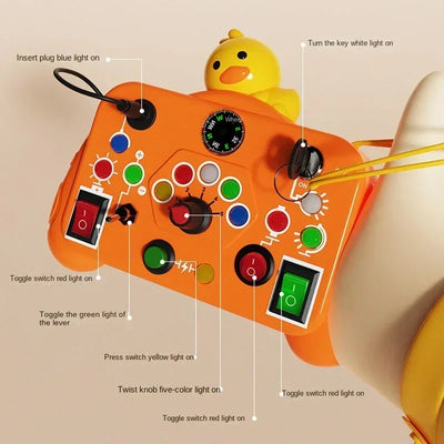 Montessori Busy Board Sensory Toys Cartoon with LED Light Switch Control Board Travel Activities Children Game for 2-4 Years Old - Smarsty