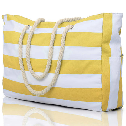 Waterproof Beach Bag Foldable Striped Zipper Outdoor Tote - Smarsty