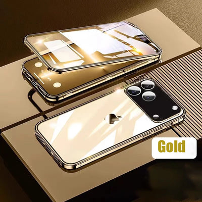 360 ° Full Protection Metal Magnetic Double-Sided Glass Snap Lock Phone Case For iPhone 17 Pro Max/17/Air/17 Pro Bumper Cover - Smarsty