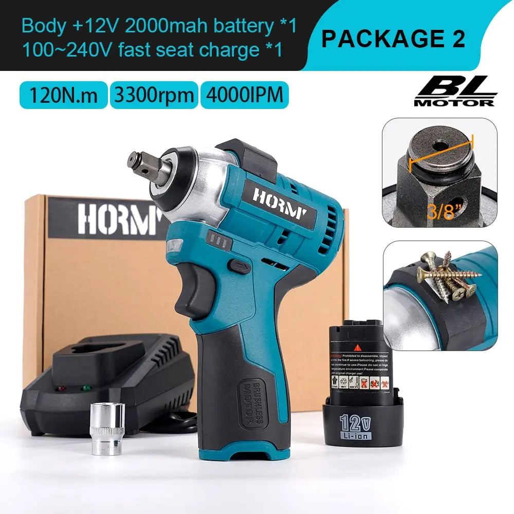 Brushless Electric Impact Wrench 120N.m Cordless Power Tool - Smarsty