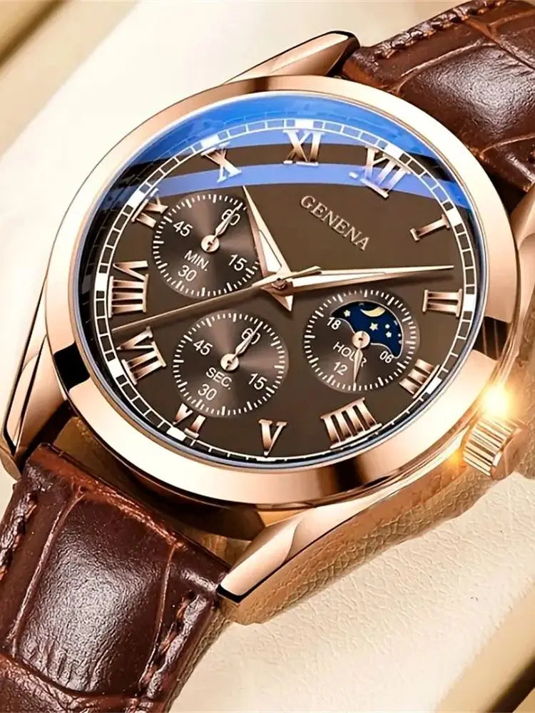 Men's Casual Quartz Watch with Leather Band - Smarsty